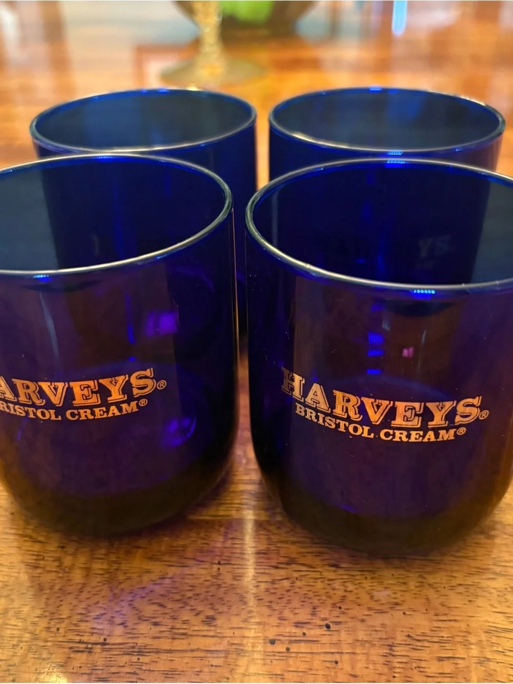 Harveys Cobalt Blue Tumblers with Gold Harveys Bristol Cream Logo - Set of 4